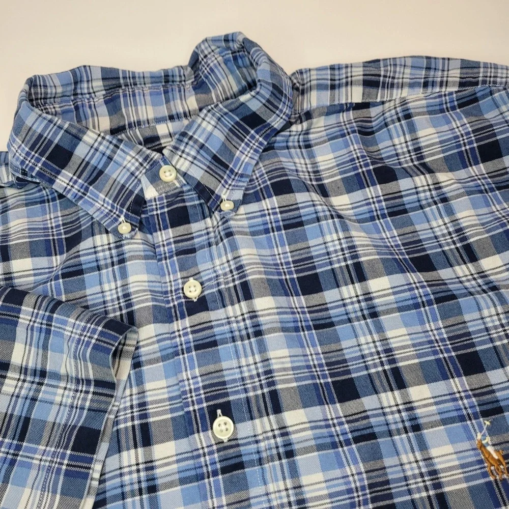 Polo Ralph Lauren Button Down Mens 2XLT Blue Plaid Excellent Short Sleeve Tall